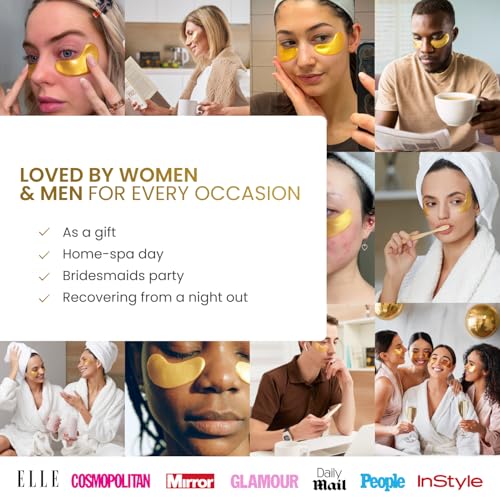 PLANTIFIQUE 24K Gold Under Eye Gel Patches - Dermatologist Tested - 20 Pairs Collagen & Hyaluronic Acid Eye Masks for Dark Circles, Bags & Puffiness