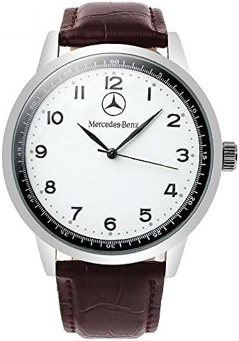 mbz Mercedes Benz Quartz Round Sport Watch White Dial Brown Band + Spare Battery + Gift Bag
