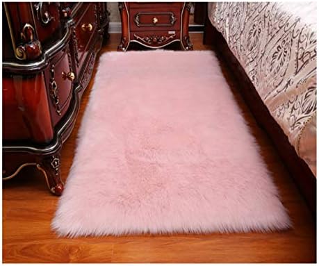 Elhouse Home Decor Rectangle Rugs Faux Fur Sheepskin Area Rug Shaggy Carpet Fluffy Rug for Baby Bedroom,4ftx6ft,Baby Pink