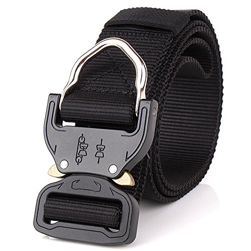 MOLLE Tactical Rigger D-Ring Waist Belt Clip Compact Rappel Universal CQB Military Web Nylon Sport 1.5inch Metal Buckle Mens EDC Kit Operator BDU Band (Black)