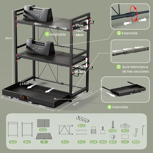 NETEL Extendable 3 Tier Microwave Stand, Adjustable Countertop Microwave Shelf, Kitchen Countertop, Microwave Organizer with Cup Holder and Storage Drawer, Black