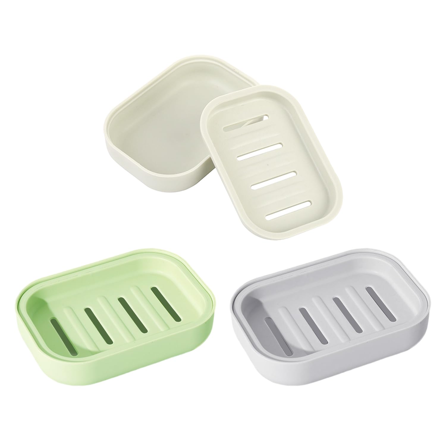 Brand 3-Piece Soap Dish with Drain Hole, Tray & Holder - Easy to Clean, Prevent Mushy Soap