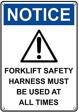 Weatherproof Plastic Vertical OSHA Notice Forklift Safety Harness Must Be Used at All Times Sign with English Text and Symbol