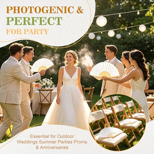 TranRantic 14 Pièces Eventail Mariage, Eventail Blanc en Papier Portable, 21 cm Lot Eventails Boi Pliant, Éventail Personnalisable pour Cadeaux Mariage, Bricolage, Fête, Danse et Décoration