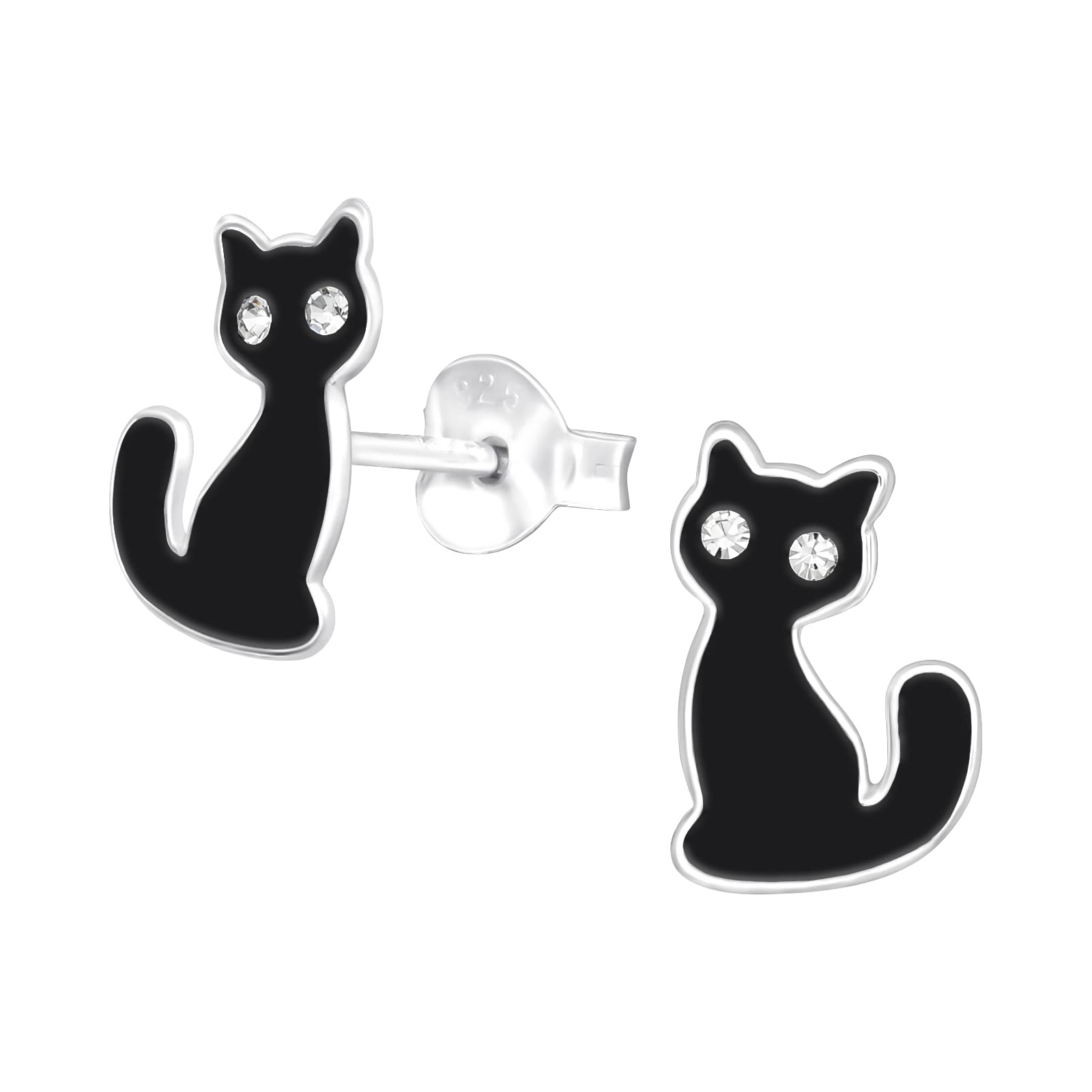 925 Sterling Silver Lightweight Hollow-Back Cat Stud Earrings for Women & Girls – Cute Kitten Animal Pet Jewellery Gift Boxed