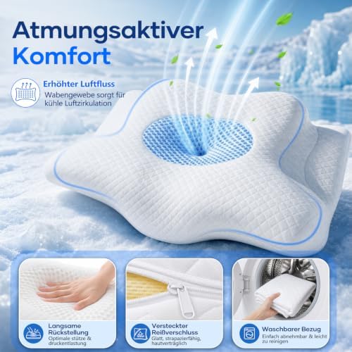 Nackenkissen zum Schlafen, 2-in-1 Ergonomisches Nackenstützkissen