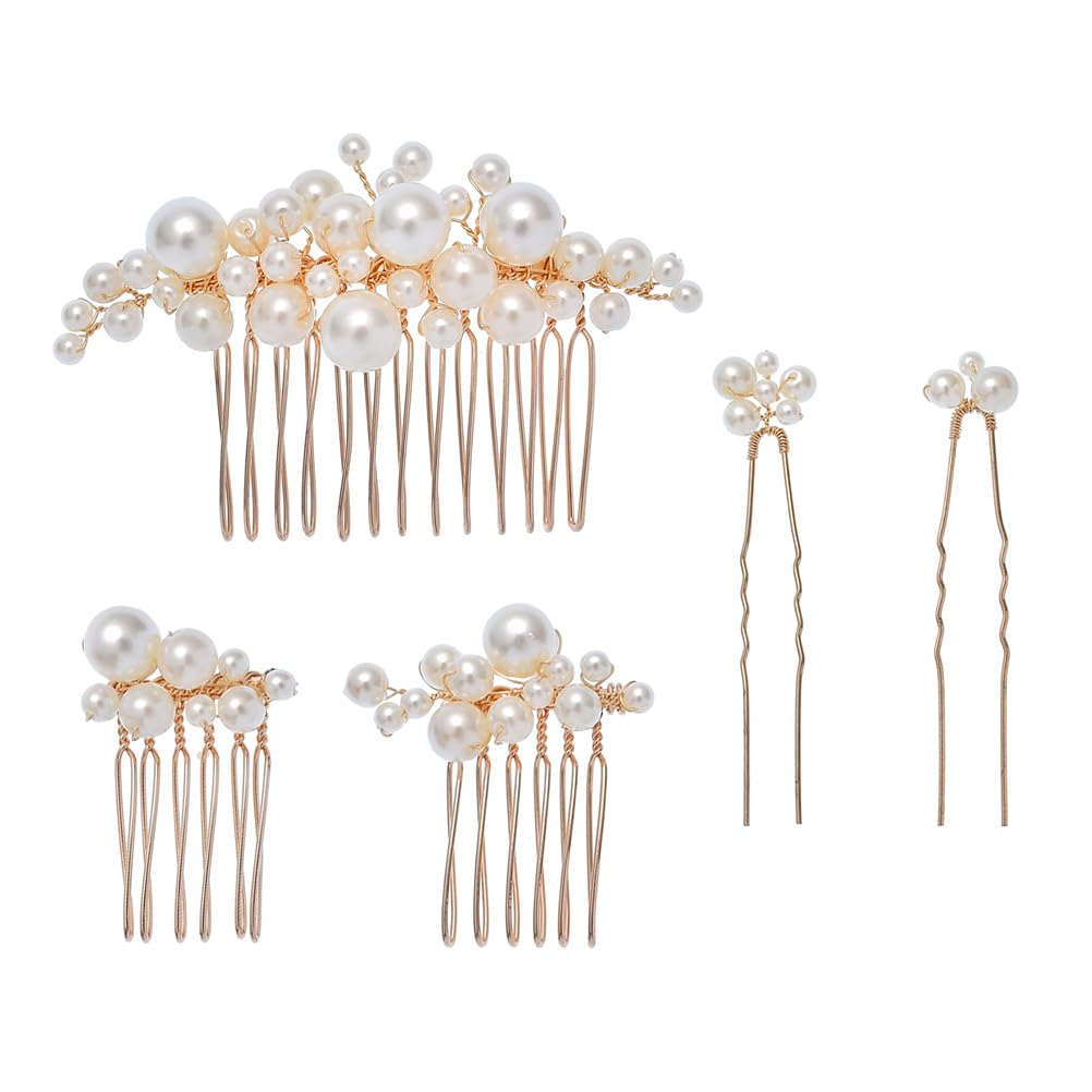 FRCOLOR Pearl Hair Pins Bride Wedding Hair Accessories Set Pearl Hair Insert Hair Side Comb for Women Bobby Pins