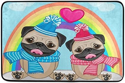Dick Sidney Lovers Pug Dogs Rainbow Non Slip Backing Entrance Mat Floor Mat Rug Indoor/Outdoor/Front Door/Bathroom Mats