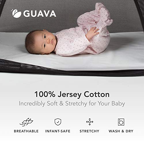 GUAVA FAMILY - Lotus Crib 100% Cotton Fitted Sheet | Perfect, Manufacturer-Approved Fit, Soft & Safe for Infants, Baby and Toddlers, Unisex, Boys & Girls - Fits Both Velcro & Buckle Versions (White)