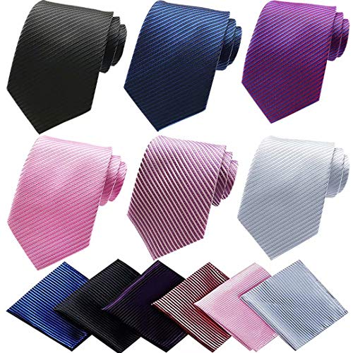 Lot 6 Pcs Mens Ties and 6 Free Matching Pocket Squares, Men's Classic Tie Necktie Woven Jacquard Neck Ties Gift box packing (6+6 style 02)