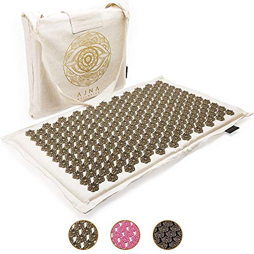 Ajna Acupressure Mat for Massage - Natural Linen Cotton Acupuncture Mat with Bag - Back Pain Relief, Neck Pain Relief, Stress Reliever, Reflexology, Sciatica and Trigger Point Massage Therapy