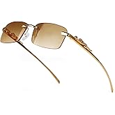 piscm Vintage Rimless Rectangle Sunglasses for Women Men,Trendy Gold Metal Frameless Square Sun Glasses Transparent Eyewear