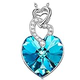 Kate Lynn Women's Swarovski Crystals Heart Blue Pendant Necklace for Valentine for Her Birthday Gift for Daughter
