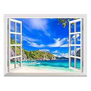 Removable Wall Sticker/Wall Mural - Panorama of Beautiful Beach in El Nido, Palawan, Philippines | Creative Window View Wall Decor - 24"x32"