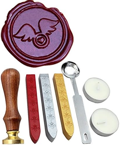 FQL Wings Of Love Vintage Rosewood Wax Seal Stamp Set With Gold Red Silver Sticks