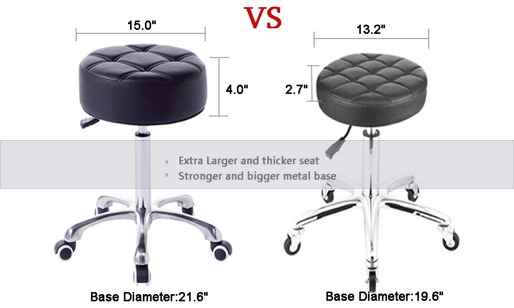FRNIAMC Rolling Salon Stool- with Wider Comfy Round Seat- Height Adjustable Swivel Heavy-duty Chair with Wheels for Medical Salon Esthetician Artist Studio and Home Office Use(Black): Beauty