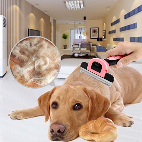 BIBTIM 2-In-1 Deshedding Tool Professional Pet Grooming Brush Kit Best Dog and Cat Hair Shedding Comb, Pink
