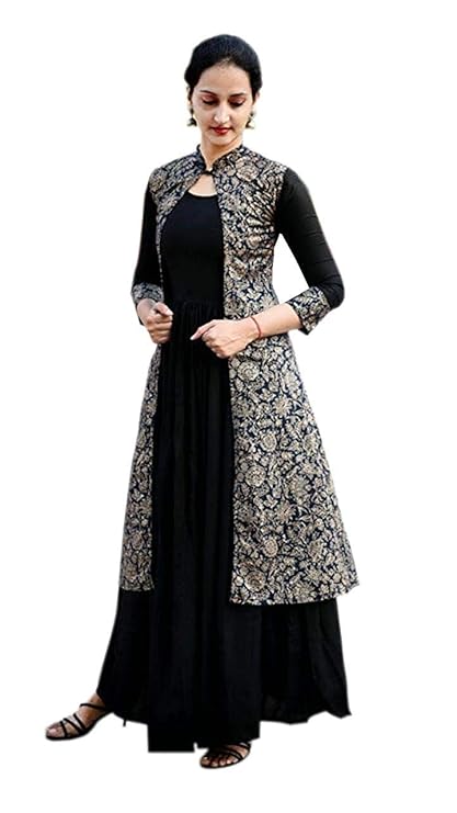 Women's Rayon Regular Kurta (AS-106, Black, XL)