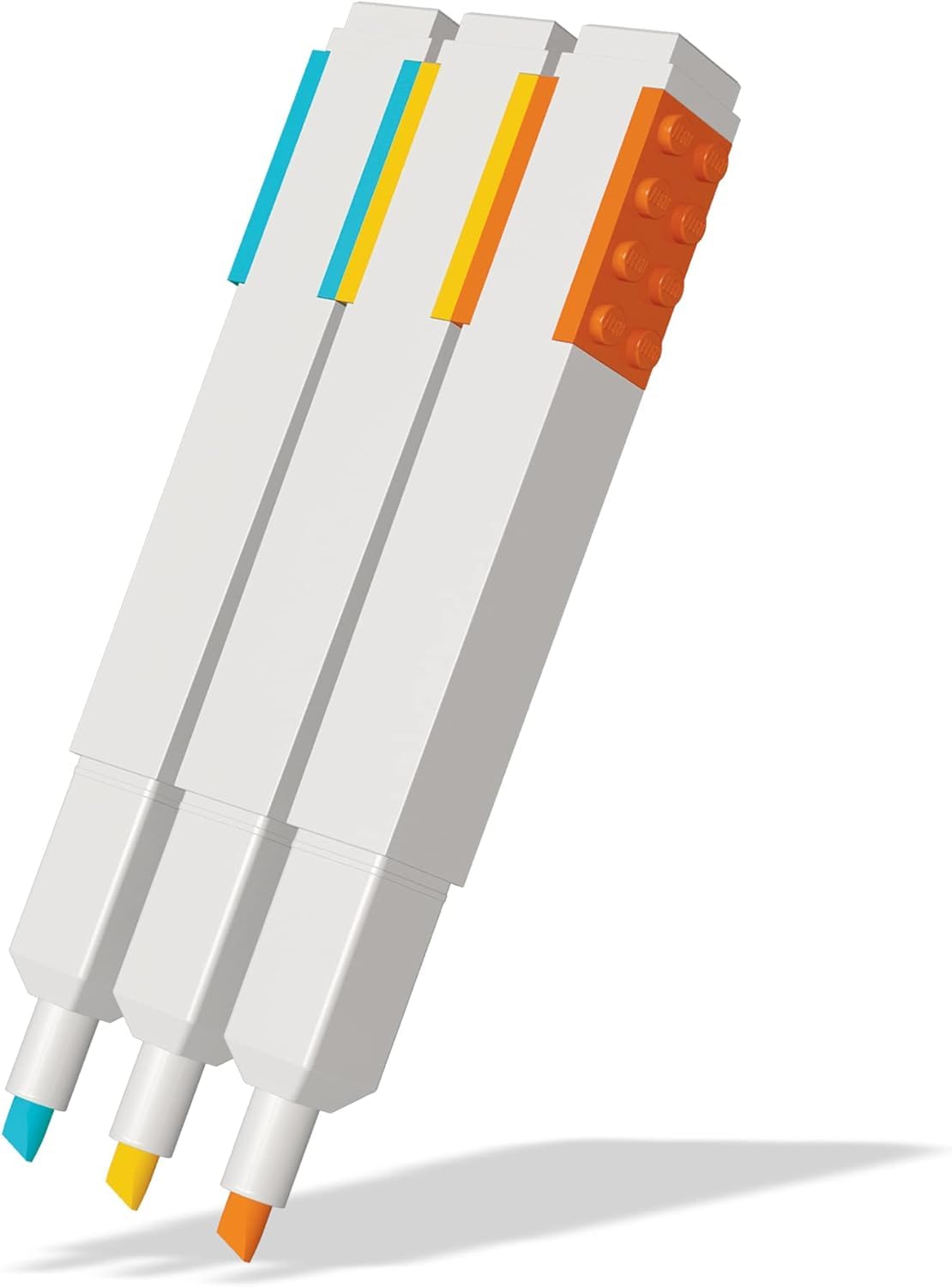 IQ LEGO Stationery 3 Pack Highlighter Markers with 4x2 Building Bricks - Yellow, Orange, Blue (51685)