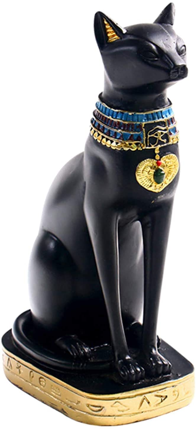 Egyptian Cat Statue Ancient Cat Figurine Goddess Statue Egyptian Goddess of Protection Sculpture for Home Room Garden Ornament - Size S