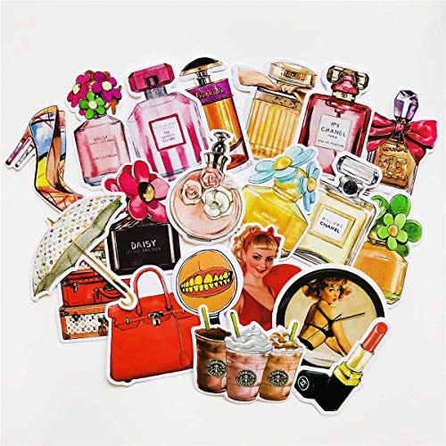29PCS Girl Vintage Stickers Retro Fashionable Women‘s Perfume Bottle Suitcase Vintage Camera Waterproof Sticker Laptop Car Suitcase Computer Water Bottle Mobile Phone Stickers Decals (Vintage 1)