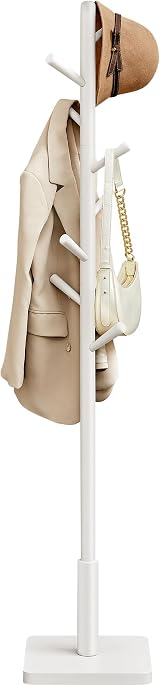 VASAGLE Coat Rack Freestanding 8 Hooks 3 Heights Rubber Wood Cloud White view 1