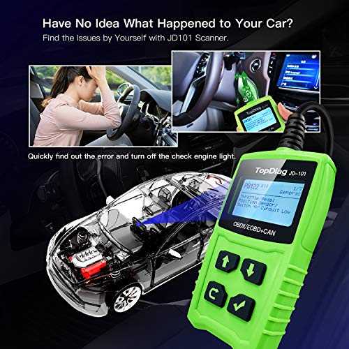 JD101 Universal Code Readers Engine Scan Tool Check Engine Light Car Diagnostic Tool OBD2 Scanner with Battery Test for for All Cars Vehicles Automotive After 1996
