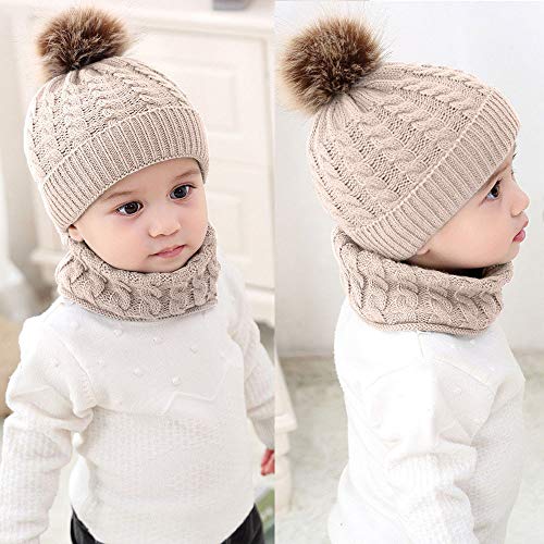 LtrottedJ 2Pcs Toddler Baby Girls Boys Winter Warm Knitted Beanie Cap+Scarf Keep Warm Set (Khaki)