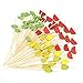 Minisland Mix-colored Watermelon Pineapple Leaf Cocktail Picks, 4.7 Inch Long Bamboo Fancy Toothpicks for Appetizers, Decorative Hawaiian Party Food Drinks Fruit Skewer Sticks 100 Counts - MSL115
