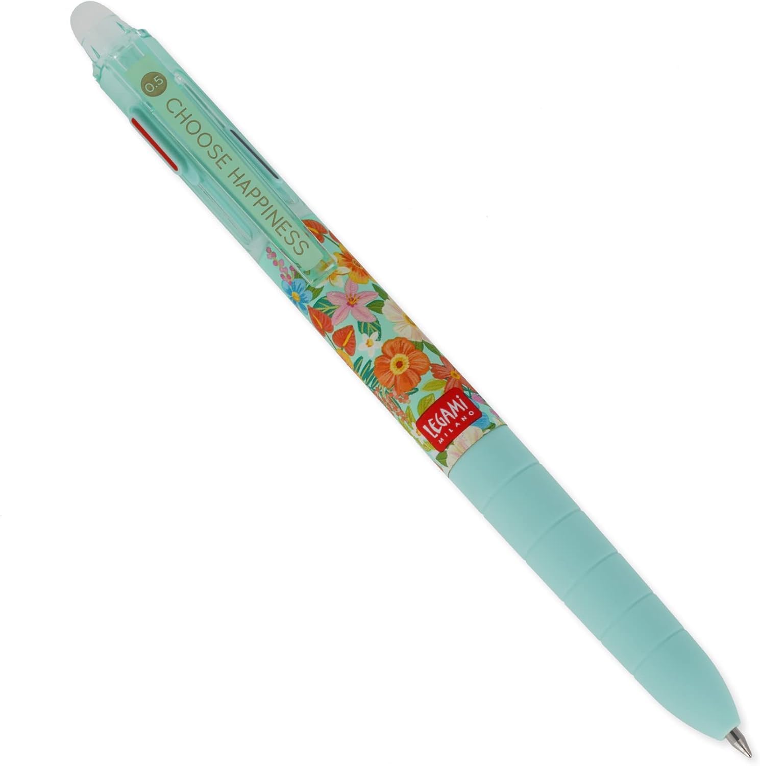 LEGAMI - Erasable Gel Pen 3 Colours, Refillable, Ergonomic Handle, Tip Diameter 0.5 mm, Flowers Theme