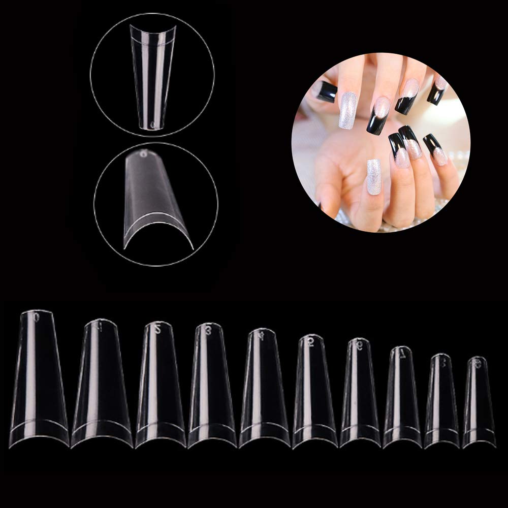 AORAEM French Tip Nails Acrylic Nail Clear Half Fake Nail Tips 500Pcs Lady French Press on Nail with Box (Clear-Box): Beauty