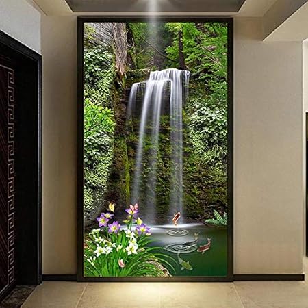Bahuzhi Wallpaper Wasserfall Wald Landschaft Bild Wandbild Tapete Wohnzimmer Hotel Restaurant Eingang Hintergrund Wand Dekor Fresko Amazon De Kuche Haushalt