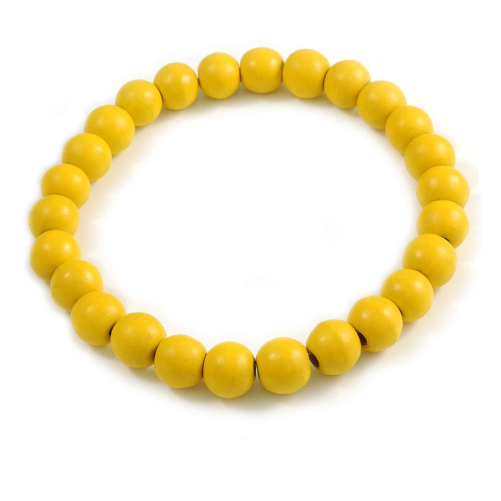 Avalaya Chunky Banana Yellow Round Bead Wood Flex Necklace - 44cm Long