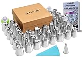 PALOTOP Russian Piping Tips 60-Pcs Set(36 Russian Tips + Coupler + Tri-color Coupler + leaf tip + silicone bag + 20 Disposable Pastry Bags) Deluxe Russian Icing Tips Set + Online Instructional Videos