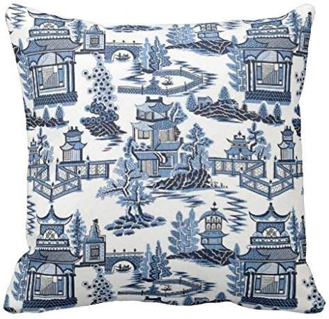 Woodrowv Throw Pillow Covers, Cushion Covers, Throw Pillow case, Cap Oriental Blue and White Pagoda Print Pillow Case