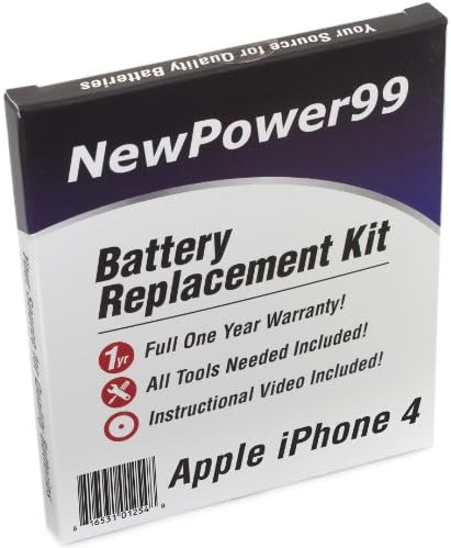 Battery Replacement Kit for Apple iPhone 4 with Installation Video, Tools, and Extended Life Battery.