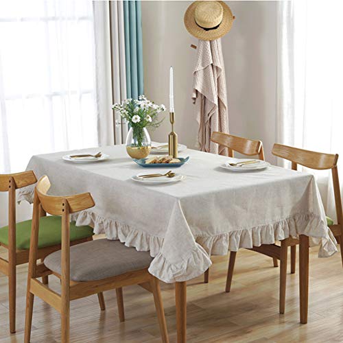 Meiosuns Tablecloths Lace Table Cloth Natural Linen Ruffled Tablecloth Rectangular Table Cover Simple Style Tablecloths Heat and Moisture Resistance Home Decor (White1, 55"x102")