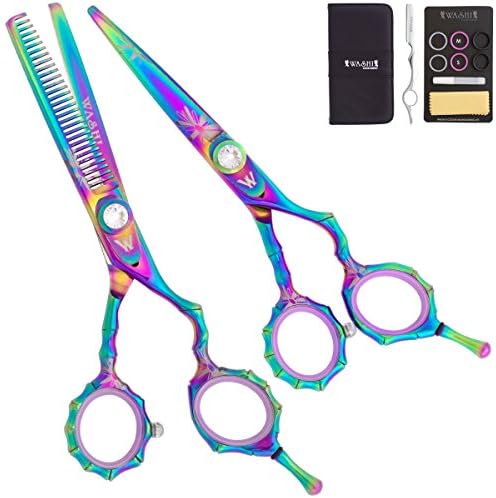 Washi Beauty - Rainbow Bamboo Set w 5.5” Shear 30 Tooth Texturizer, Razor, &amp; Case