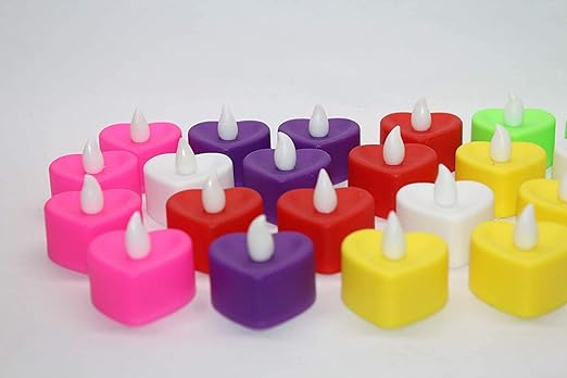 Flameless Colorful Mini Heart Shape Candle Battery Operated, 4 Different Auto Changing Flashing Modes, LED Night Decoration Lights for Diwali Lighting, Navratri Home Decor, (Set of 12) Made in India