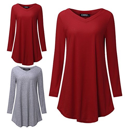 StyleDome Womens Tunics V Neck T Shirts Long Sleeve Knit Top Tee A Line Mini Dress
