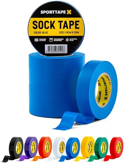 SPORTTAPE 6 Rolls Blue Sock Tape 1.9cm x 20m for Football Rugby