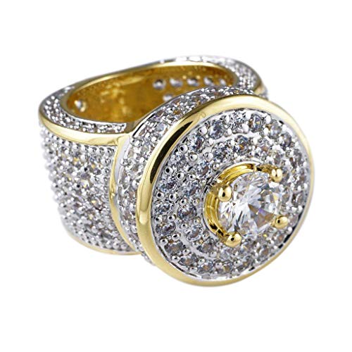 Niv's Bling – Men’s 18K Gold Plated Cubic Zirconia Cluster Ring – Iced Out CZ Crystal Micropave Hip Hop Ring Men, Size 10