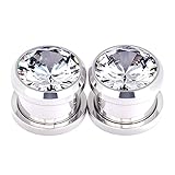 Longbeauty Pair Stainless Steel Cubic Zirconia Screw Stretcher Plugs 5/8