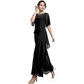 Long Mother of The Bride Dresses for Wedding Short Sleeves Chiffon Pleated Formal Dress for Women 2025