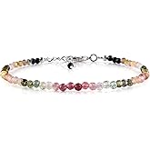 Natural Gemstone Micro Beads Dainty Bracelet Jewelry for Women Gifts For her, Birthstone Energy Crystals, Silver Plated Chain 8 inch