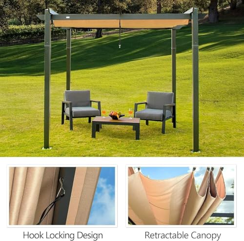 Domi Outdoor Living 10’ X 10’ Outdoor Retractable Pergola with Weather-Resistant Canopy Aluminum Garden Pergola Patio Grill Gazebo for Courtyard image 23