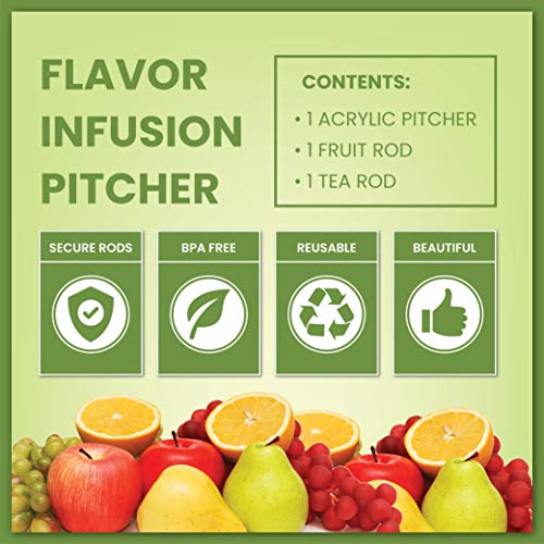 Homeries Fruit Infuser Water Pitcher with 3 Tubs (2.9 Quart / 93 Oz) - Shatterproof Acrylic Infusion Jug for Iced Tea, Juice, Beverages, Water, Lemon, Fruit & Herbs - BPA Free