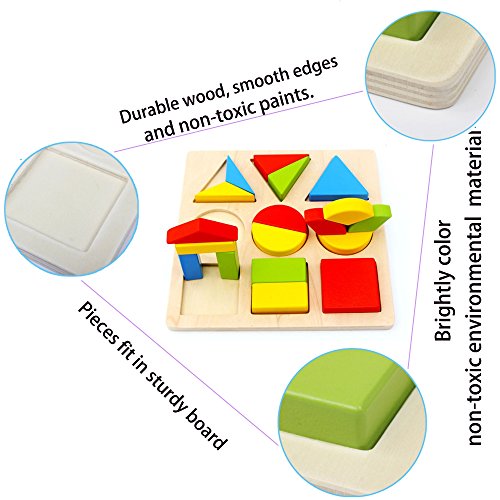 Wondertoys Wooden Shape Chunky Puzzle Geometric Sorting Blocks Game Preschool Math Early Development Educational Toys for Toddlers (GeometricSorting) - Thumbnail 4