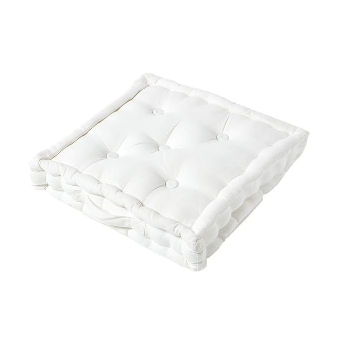 HOMESCAPES Plain Off White 100 Cotton Floor Cushion Ivory White