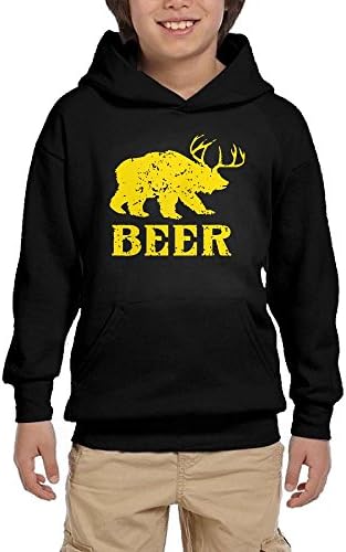 Hapli Youth Black Hoodie Beer Funny Deer Bear Animal Gift Hoody Pullover Sweatshirt Pocket Pullover For Girls Boys S